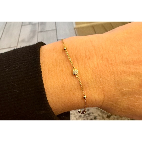 Delicate 14k over 925 silver Gold Bracelet with Real Diamond Adjustable - Picture 2 of 6